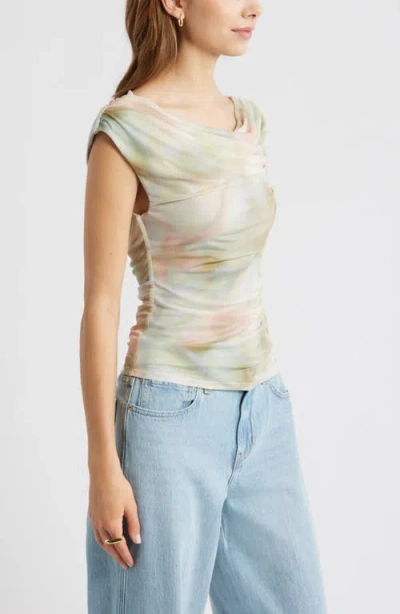 Open Edit Cap Sleeve Mesh Top In Multi