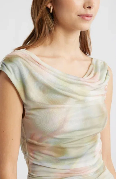 Open Edit Cap Sleeve Mesh Top In Multi