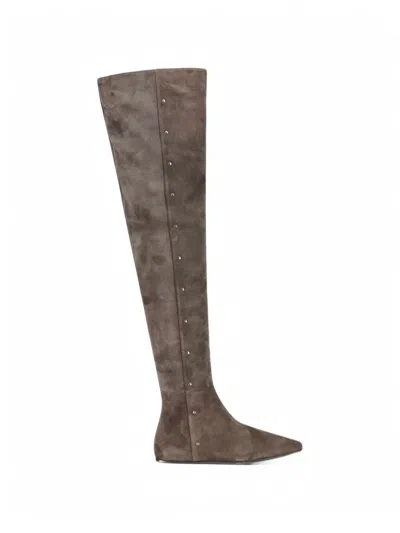 Max Mara Leather High Boots In Gray