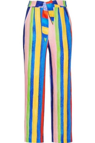 Shop Mara Hoffman Striped Organic Linen Wide-leg Pants In Blue