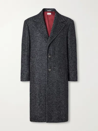 Brunello Cucinelli Herringbone Wool And Alpaca-blend Coat In Black