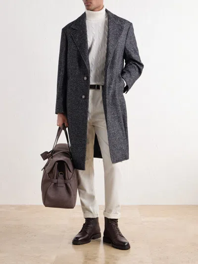 Brunello Cucinelli Herringbone Wool And Alpaca-blend Coat In Black