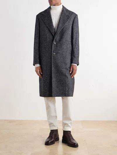 Brunello Cucinelli Herringbone Wool And Alpaca-blend Coat In Black
