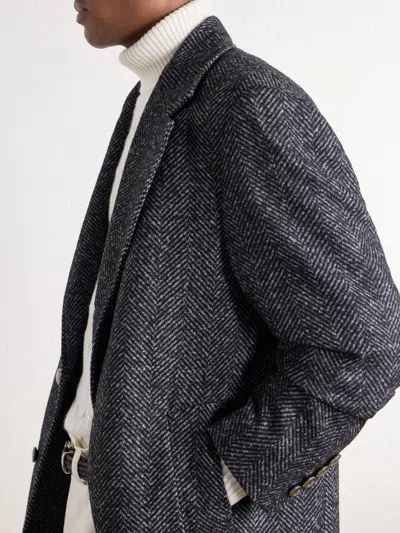 Brunello Cucinelli Herringbone Wool And Alpaca-blend Coat In Black
