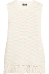 THEORY Meenaly tasseled macramé cotton-blend top
