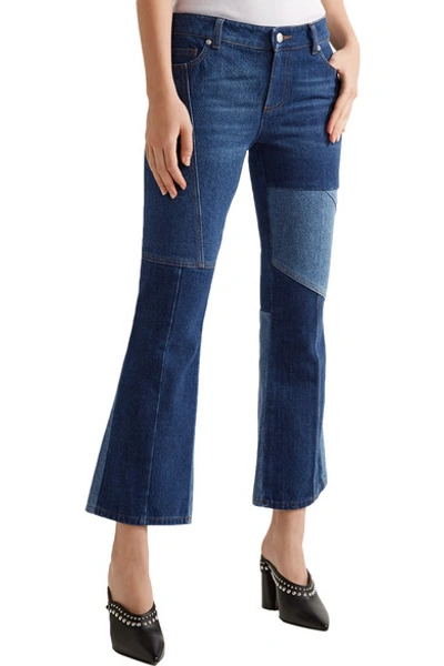 Shop Alexander Mcqueen Patchwork Cropped Mid-rise Flared Jeans