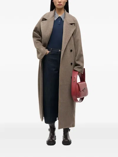 Samsoe & Samsoe Lead Gray Sahannen Melange Double-breasted Coat In Brown