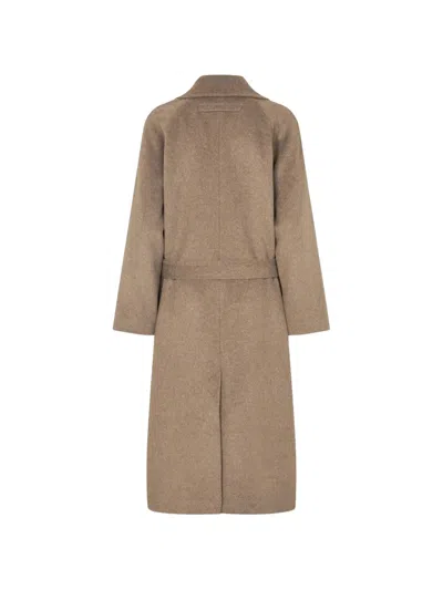 Samsoe & Samsoe Lead Gray Sahannen Melange Double-breasted Coat In Brown