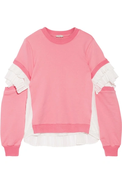 Clu Plissé Tulle-paneled French Cotton-terry Sweatshirt