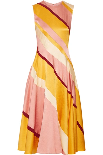 Shop Roksanda Lucine Striped Hammered Silk-satin Midi Dress