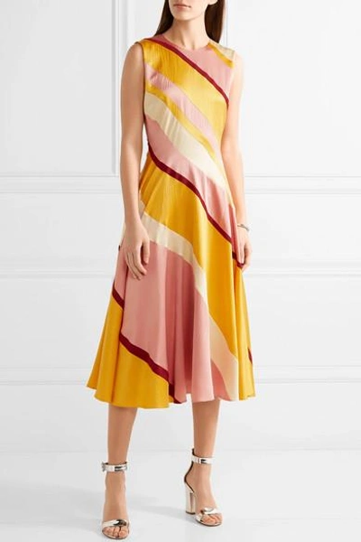 Shop Roksanda Lucine Striped Hammered Silk-satin Midi Dress