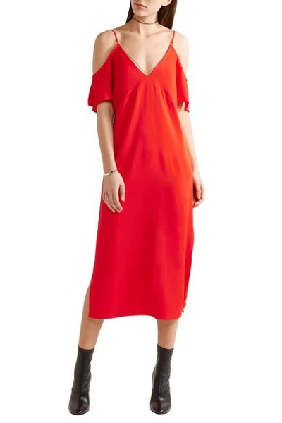 Shop Alexander Wang T Cold-shoulder Chain-trimmed Stretch-crepe Midi Dress