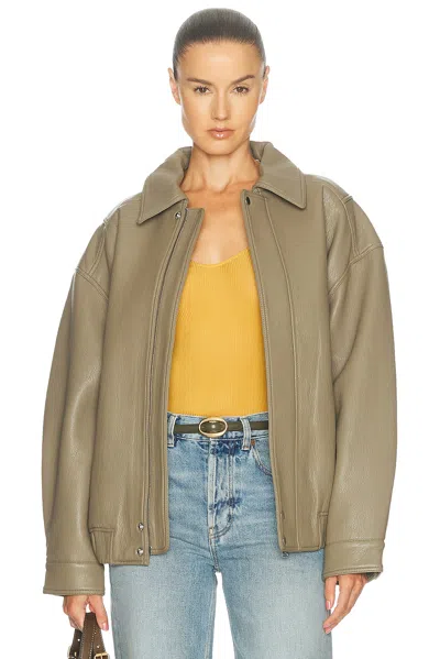 Agolde Grained-effect Bomber Jacket In Green