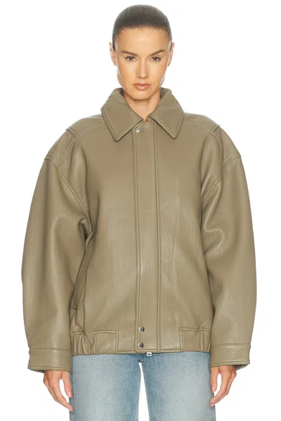Agolde Grained-effect Bomber Jacket In Green