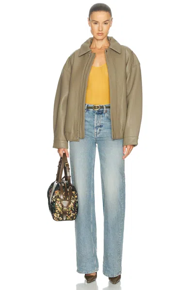 Agolde Grained-effect Bomber Jacket In Green
