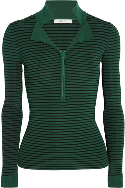 Ganni Evangel Striped Ribbed Stretch-knit Top