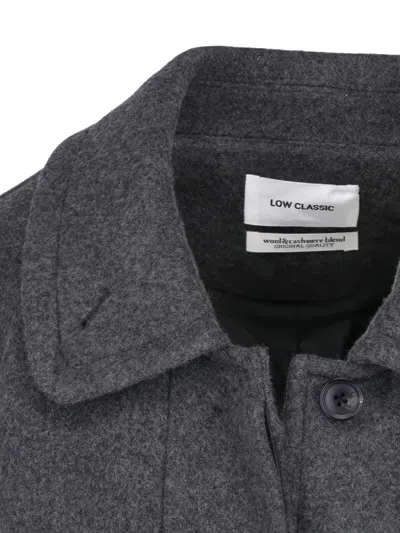 Low Classic Concealed-fastening Wool-blend Jacket In Gray