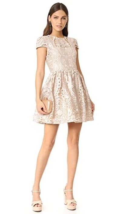 Shop Alice And Olivia Gracia Full Cap Sleeve Dress In Nude Pink