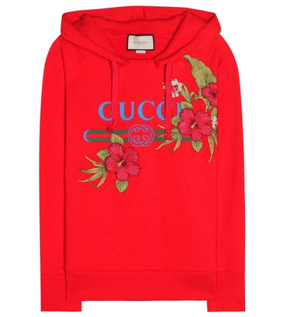 Gucci Appliquéd Cotton Hoodie In Red Diamoed Prieted