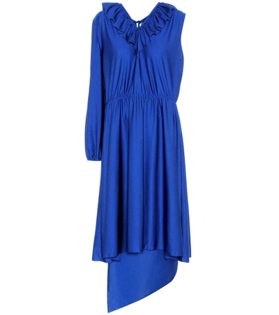 Vetements Woman Asymmetric Ruffled Stretch-satin Dress Royal Blue