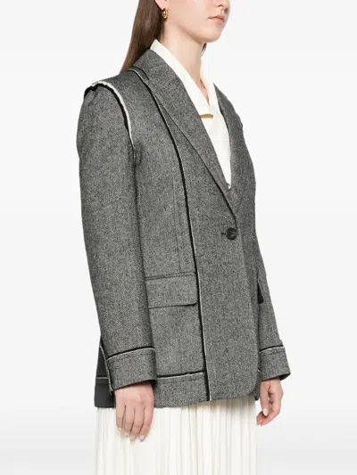 Erdem Herringbone Blazer In Gray