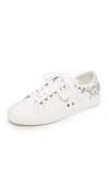 Ash Women's Dazed Star Studded Leather Lace Up Sneakers In White/silver