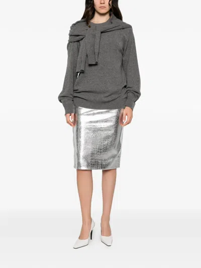Des_phemmes Croc-effect Metallic Skirt In Multi
