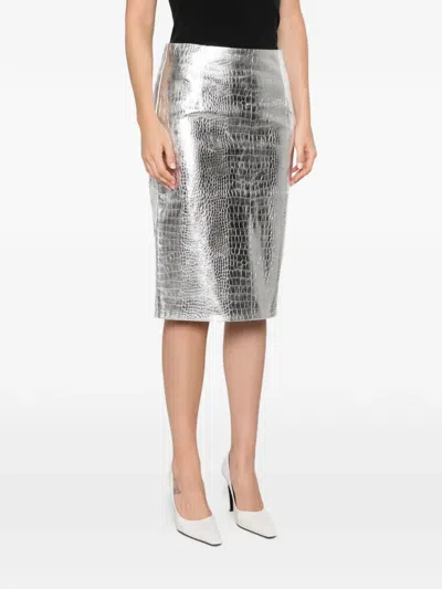 Des_phemmes Croc-effect Metallic Skirt In Multi