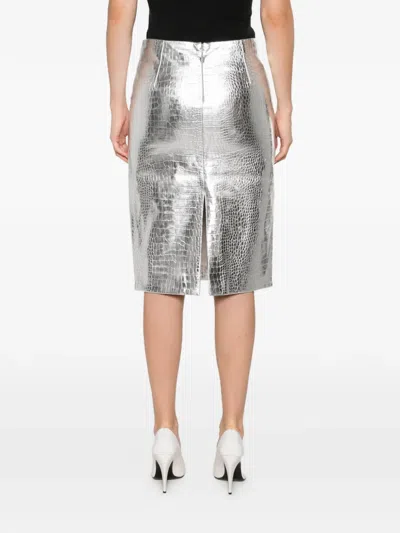 Des_phemmes Croc-effect Metallic Skirt In Multi