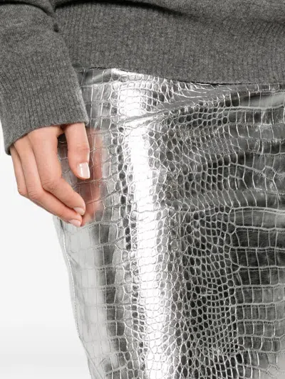 Des_phemmes Croc-effect Metallic Skirt In Multi