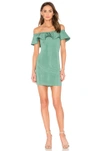 CAPULET EVA OFF SHOULDER MINI DRESS IN SAGE.,DR8815