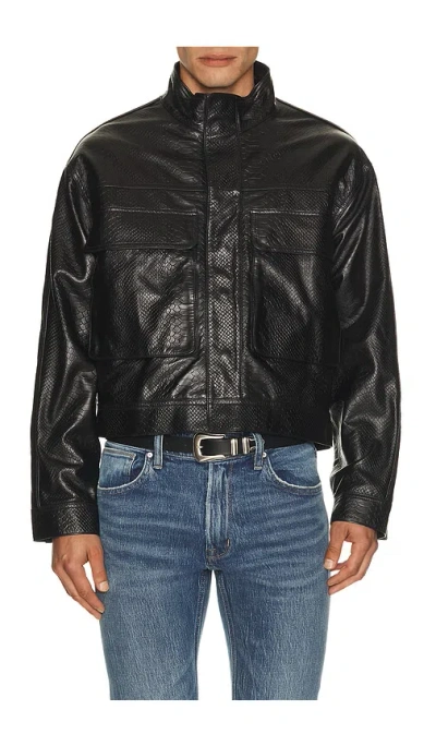 Hudson Jeans Python Embossed Leather Jacket In Black