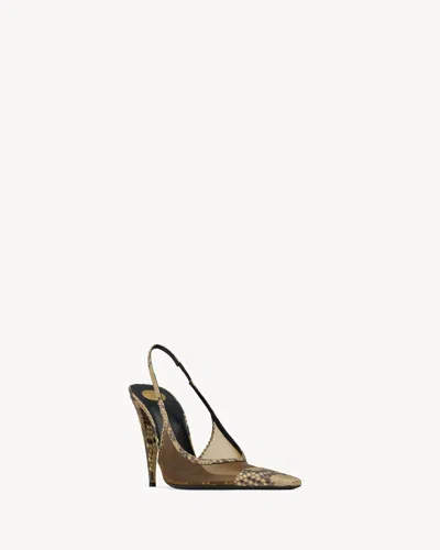Saint Laurent Jema Slingback Pumps In Mesh And Python In Brown