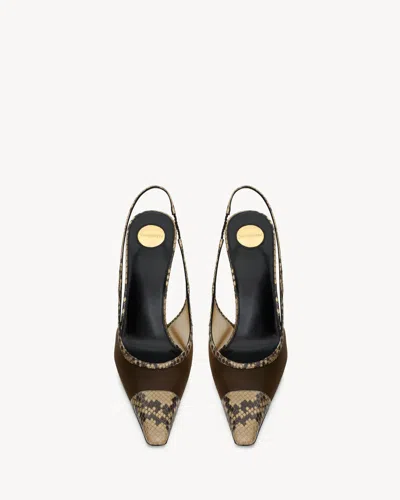 Saint Laurent Jema Slingback Pumps In Mesh And Python In Brown