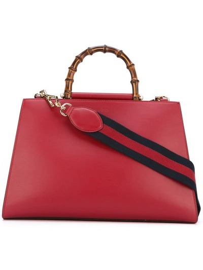 Gucci Nymphaea Leather Top Handle Bag In Red