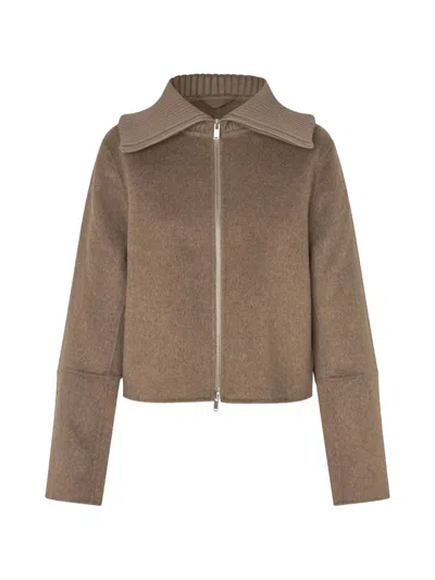 Samsoe & Samsoe Samsoe Samsoe Zip-front Cropped Jacket With Oversized Collar In Neutral