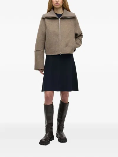 Samsoe & Samsoe Samsoe Samsoe Zip-front Cropped Jacket With Oversized Collar In Neutral