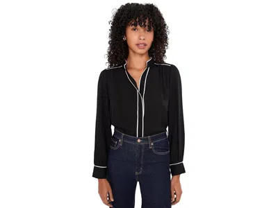 Cece Open Collar Button Front Top In Black
