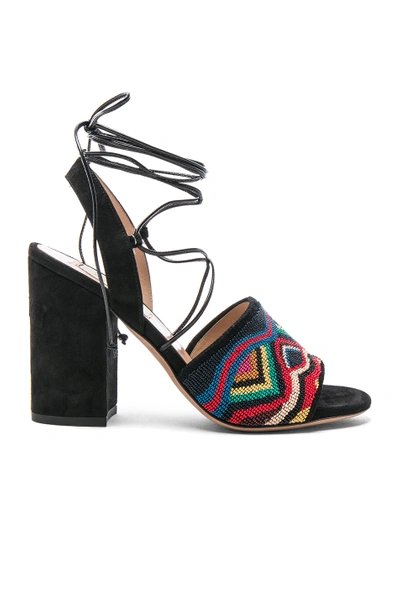 Valentino Garavani Native Embroidered Suede Lace-up Ankle-wrap Sandals In Multicolor