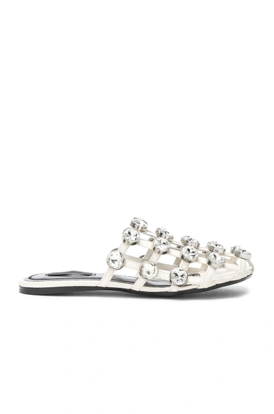 Shop Alexander Wang Jeweled Leather Amelia Slides In White.  In Milk