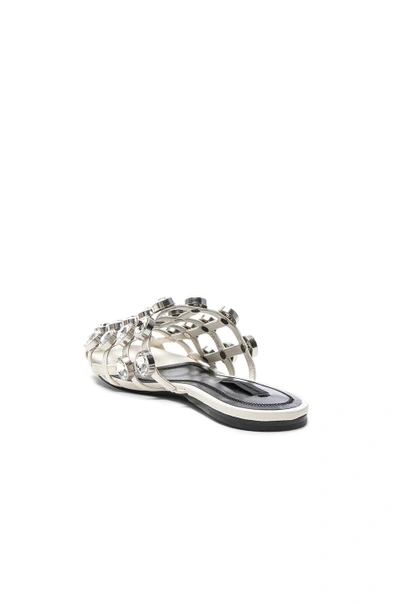 Shop Alexander Wang Jeweled Leather Amelia Slides In White.  In Milk