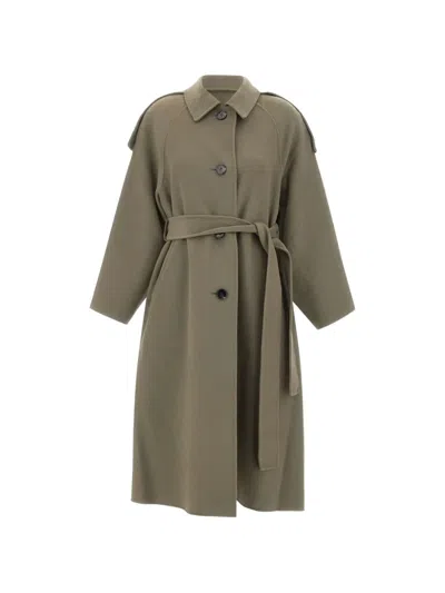 Iro Belted Button-front Coat In Green