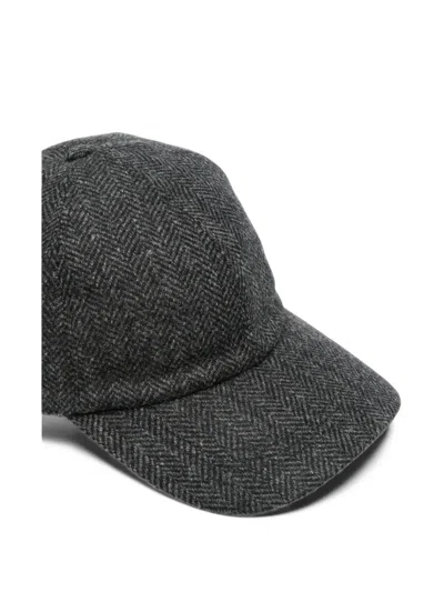 Canali Herringbone-pattern Wool Cap In Gray