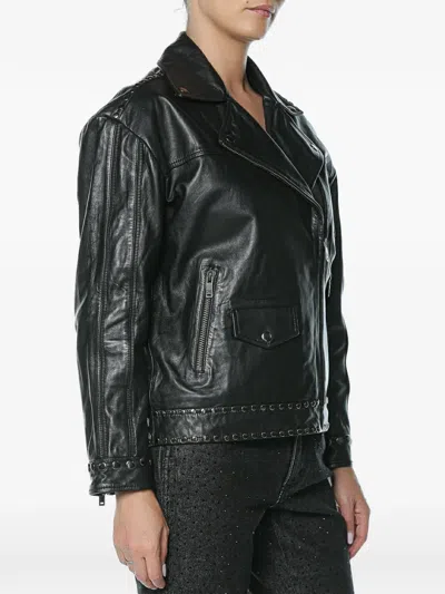 One Teaspoon Studded Leather Biker Jacket In Multi