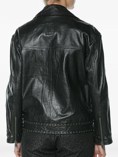 One Teaspoon Studded Leather Biker Jacket In Multi