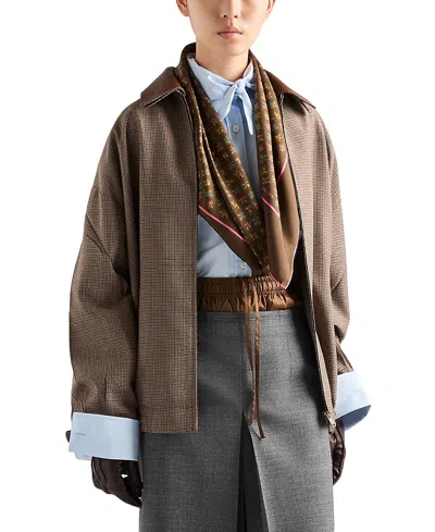 Prada Houndstooth Wool Blouson Jacket In Metallic