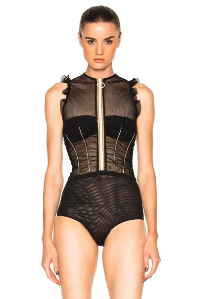 Shop Maison Margiela Zip Up Bodysuit In Black