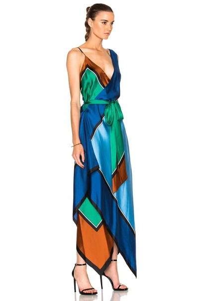 Shop Diane Von Furstenberg Scarf Hem Tiered Midi Dress In Abstract, Blue, Brown, Green.  In Arago