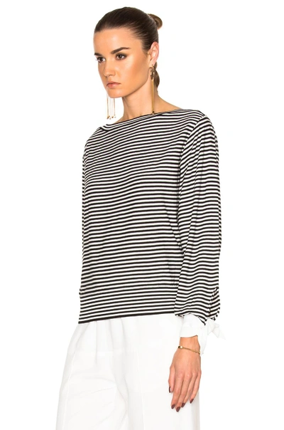 Shop Chloé Cotton Micro Stripe Sweater In Black, Stripes, White.