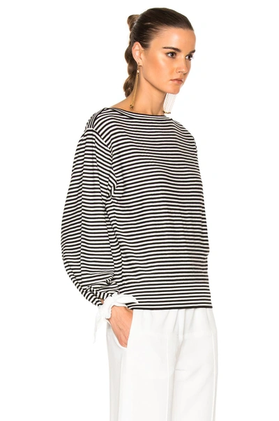 Shop Chloé Cotton Micro Stripe Sweater In Black, Stripes, White.